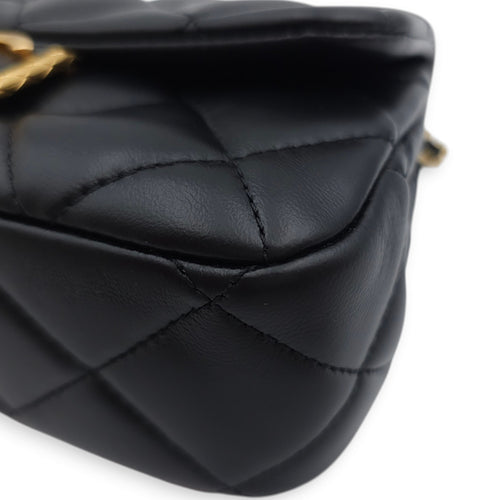 Seasonal Quilted Mini Flap 18x12x6cm Black Crossbody Bag in Lambskin, Gold hardware