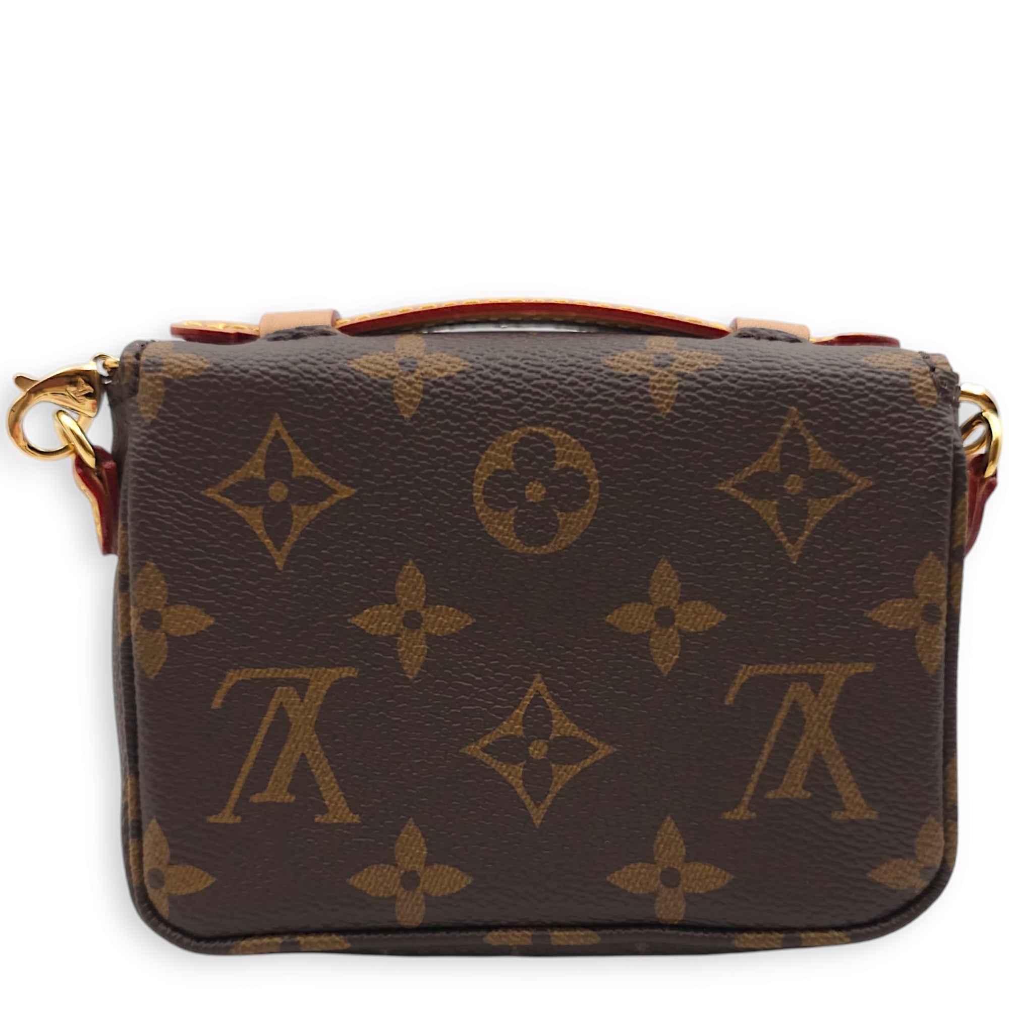 Metis Micro Brown Crossbody Bag in Coated Canvas, Gold hardware