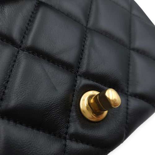 Seasonal Quilted Mini Flap 18x12x6cm Black Crossbody Bag in Lambskin, Gold hardware