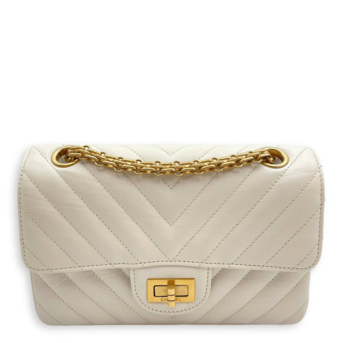 2.55 Chevron Reissue Mini White Crossbody Bag in Calfskin, Gold hardware