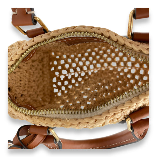 Speedy Nano Tan Crossbody Bag in Natural raffia, calf, Gold hardware