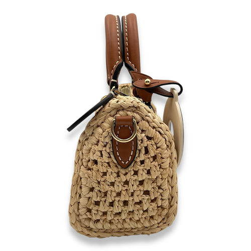 Speedy Nano Tan Crossbody Bag in Natural raffia, calf, Gold hardware