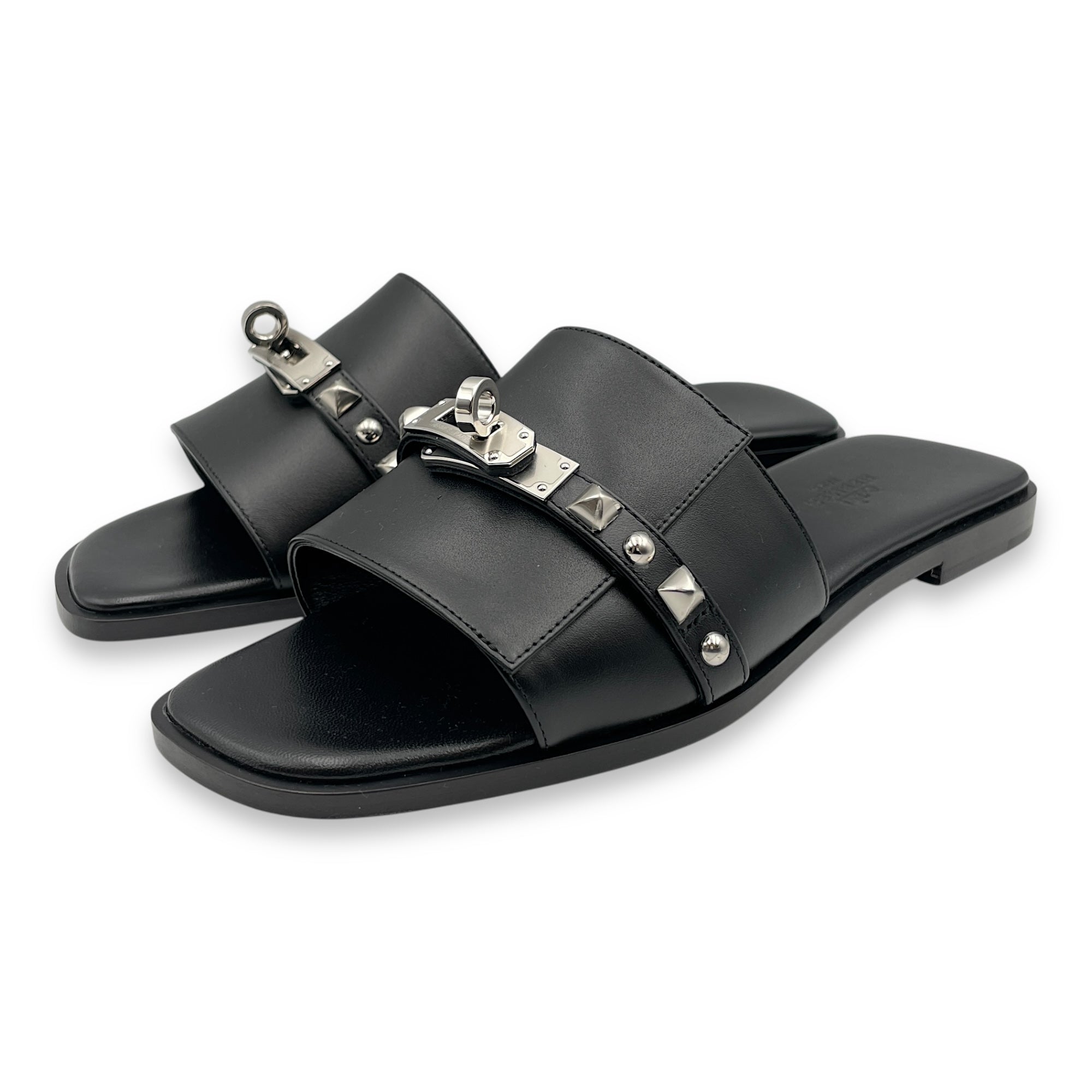 Guilia 38 Black Sandals in Calfskin, Palladium hardware