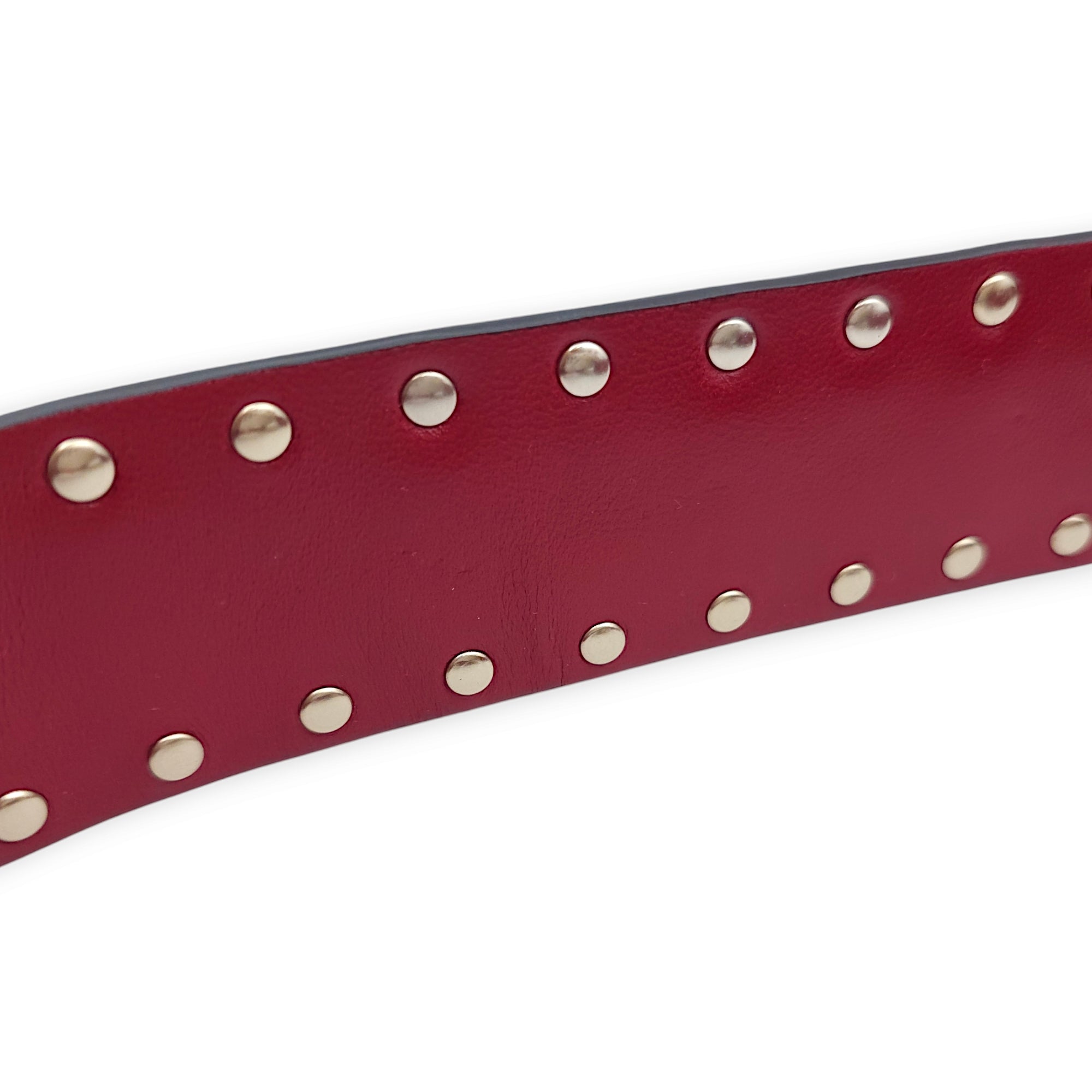 Studded 113x4cm Red Bag Strap in Nappa Leather, Gold hardware