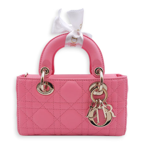 D-Joy Micro Pink Crossbody Bag in Lambskin, Gold hardware