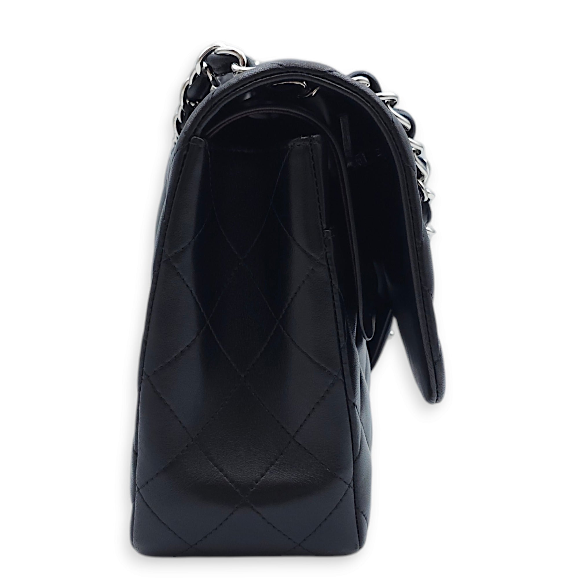 Classic (DF) Jumbo Black Shoulder Bag in Lambskin, Silver hardware