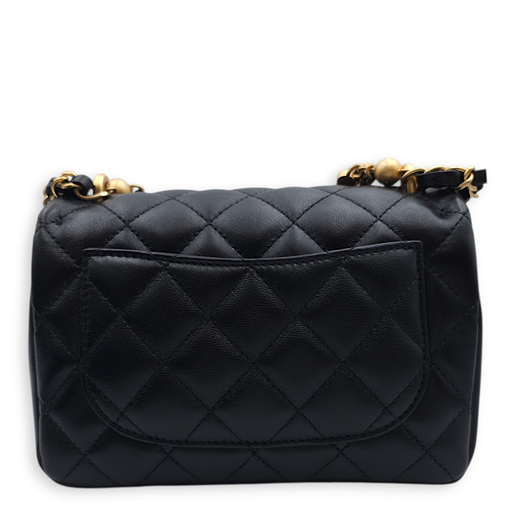 Seasonal Mini Flap with Pearl Chain 17x12x5cm Black Shoulder Bag in Lambskin, Gold hardware