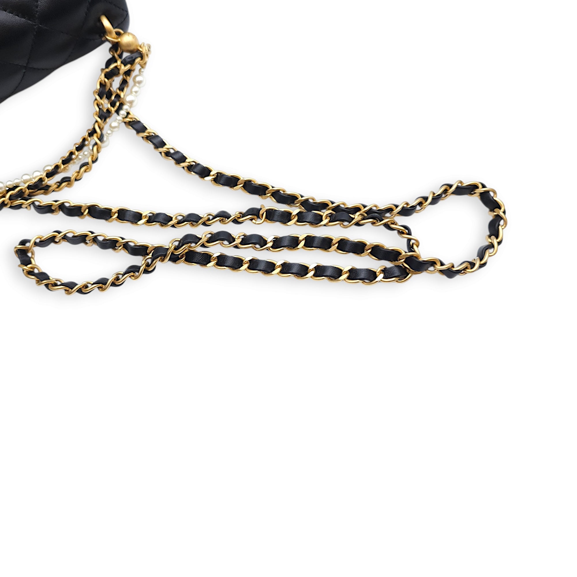 Seasonal Mini Flap with Pearl Chain 17x12x5cm Black Shoulder Bag in Lambskin, Gold hardware