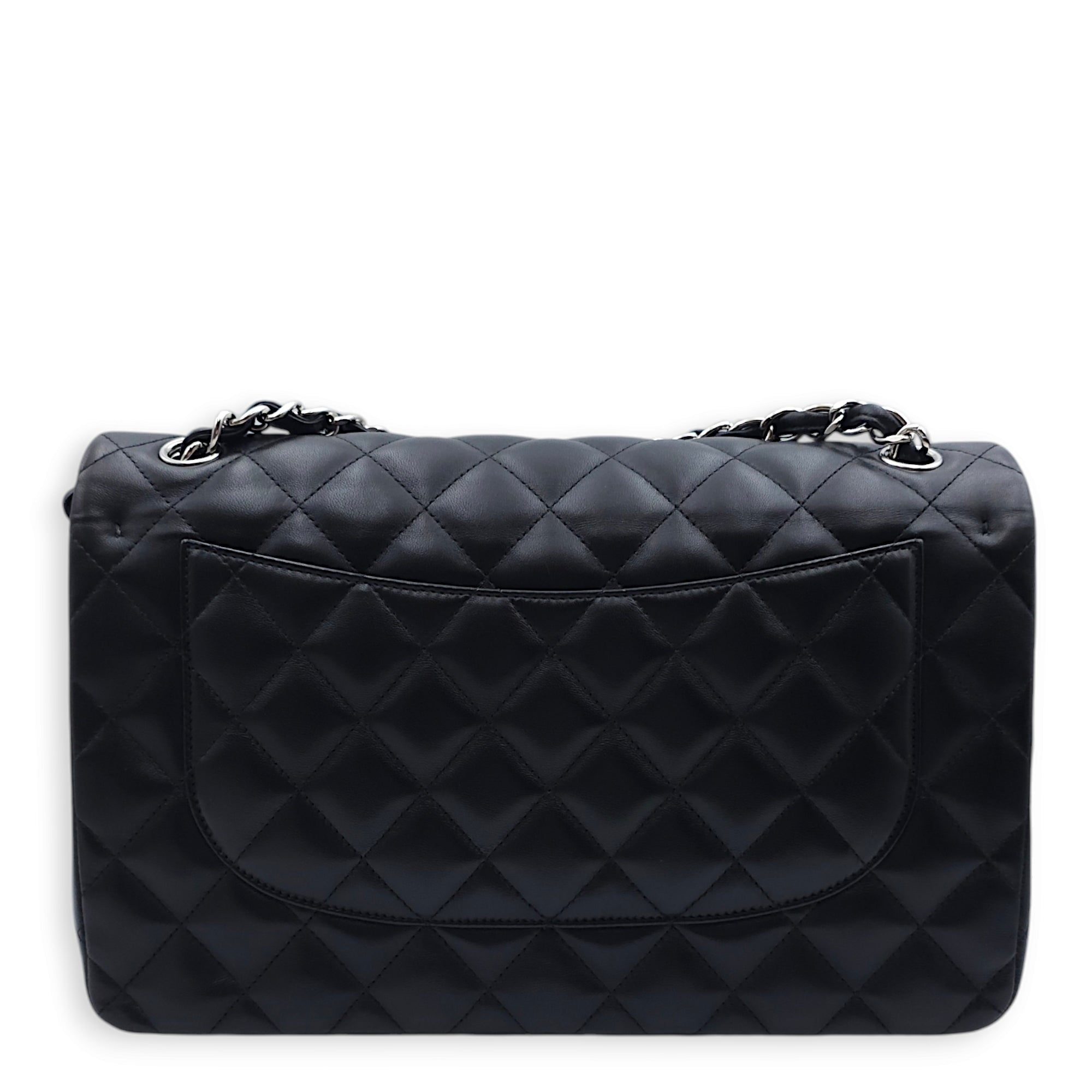 Classic (DF) Jumbo Black Shoulder Bag in Lambskin, Silver hardware