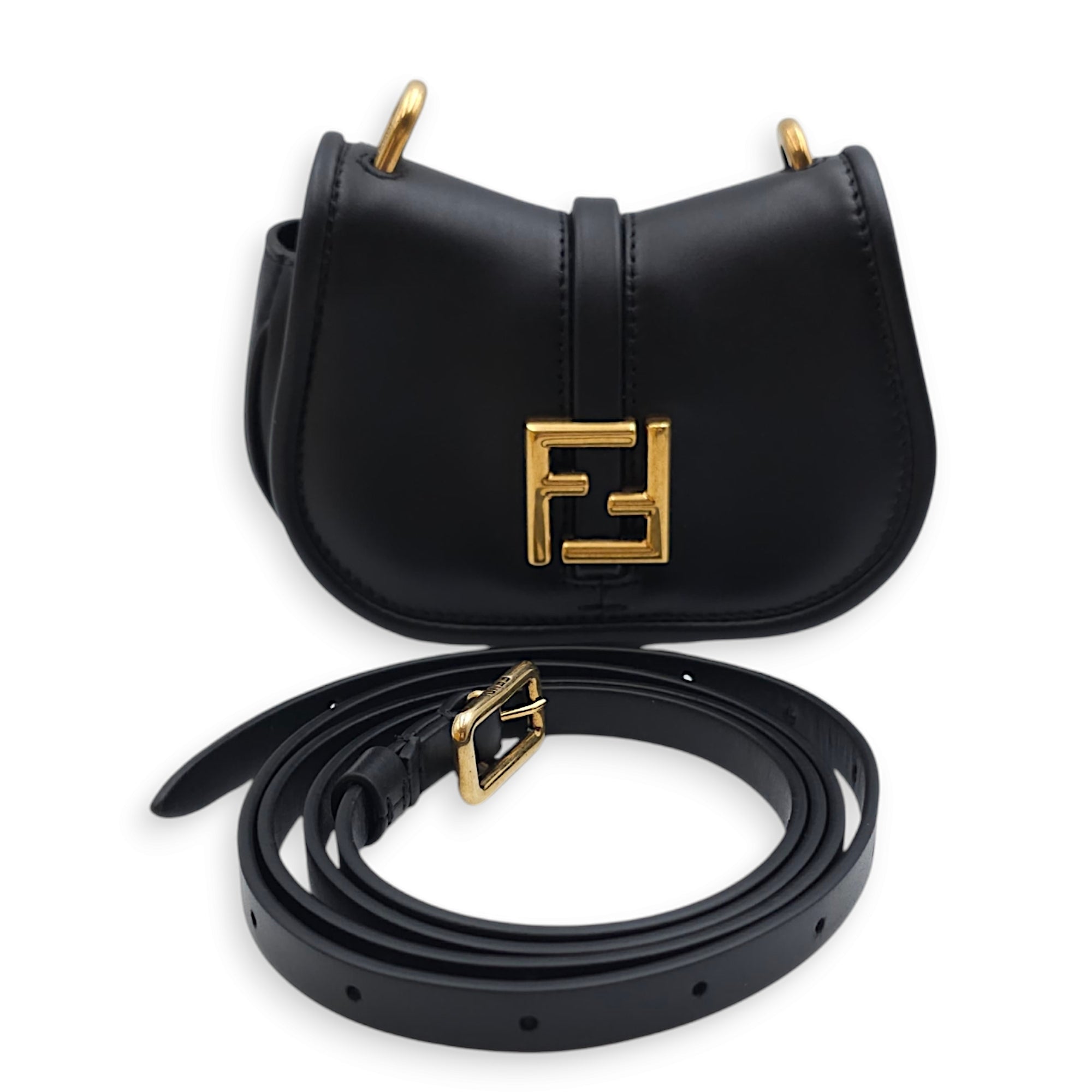 C’mon Nano 13x9x4cm Black Belt Bag in Calfskin, Gold hardware