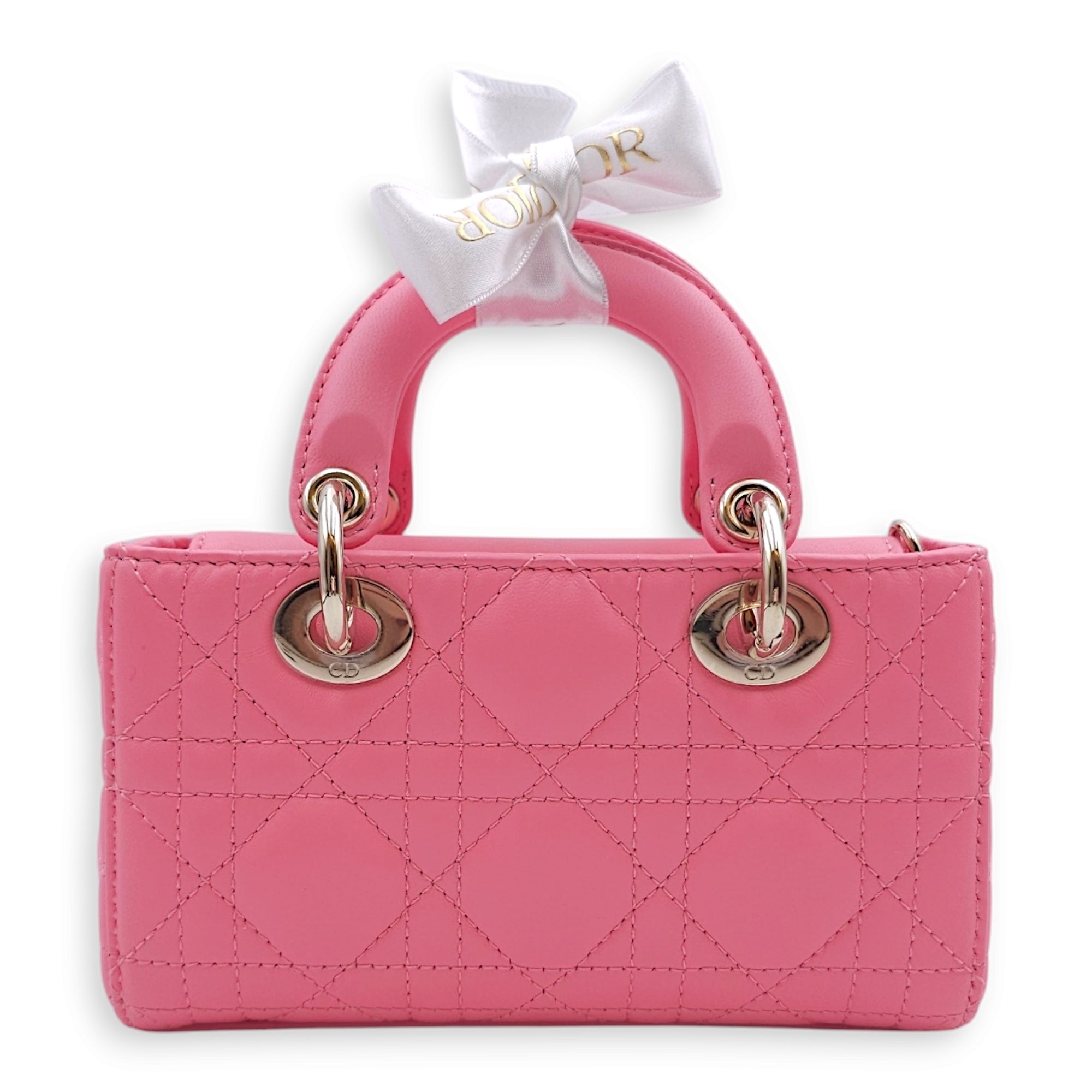 D-Joy Micro Pink Crossbody Bag in Lambskin, Gold hardware