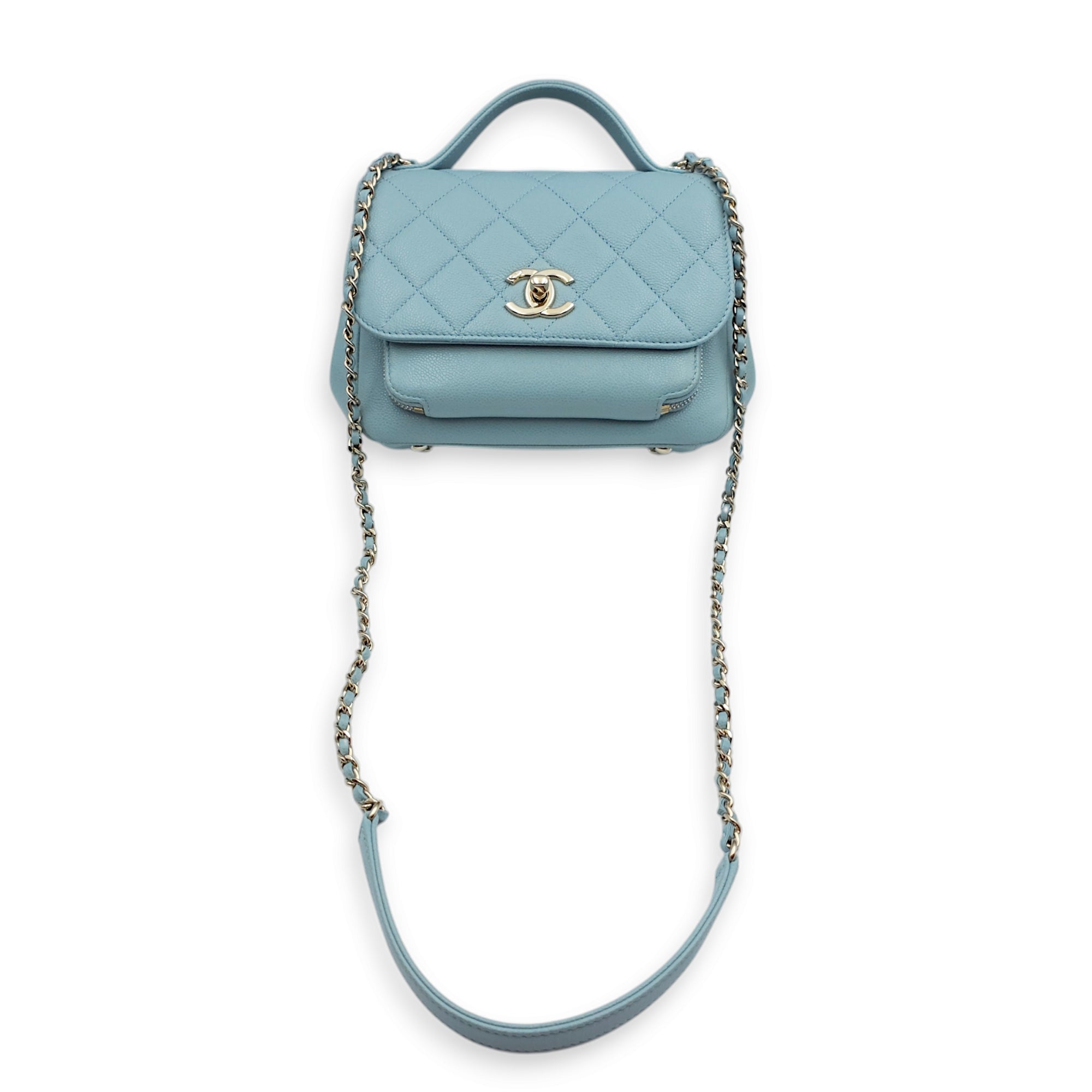 Business Affinity Medium Blue Crossbody Bag in Caviar Leather, Gold hardware