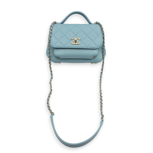 Business Affinity Medium Blue Crossbody Bag in Caviar Leather, Gold hardware