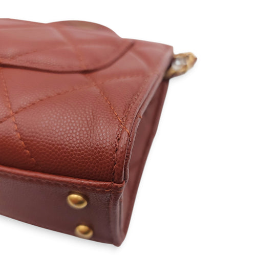 Seasonal Mini Flap with Top Handle 18x13x7cm Brown Crossbody Bag in Caviar Leather, Gold hardware