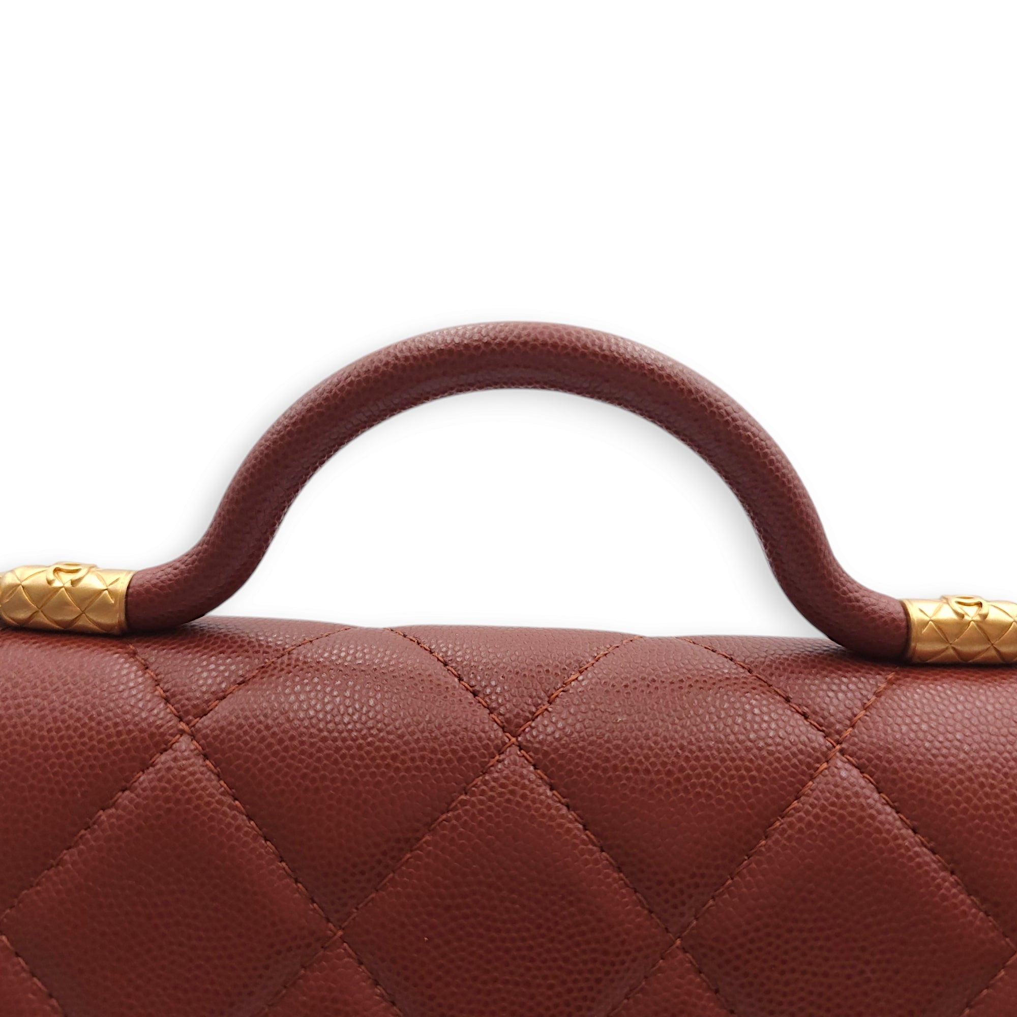 Seasonal Mini Flap with Top Handle 18x13x7cm Brown Crossbody Bag in Caviar Leather, Gold hardware