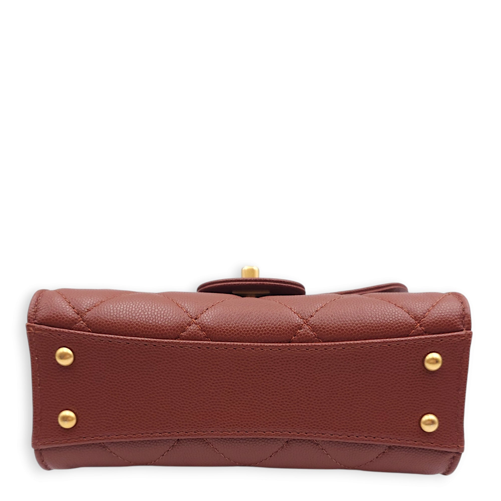 Seasonal Mini Flap with Top Handle 18x13x7cm Brown Crossbody Bag in Caviar Leather, Gold hardware