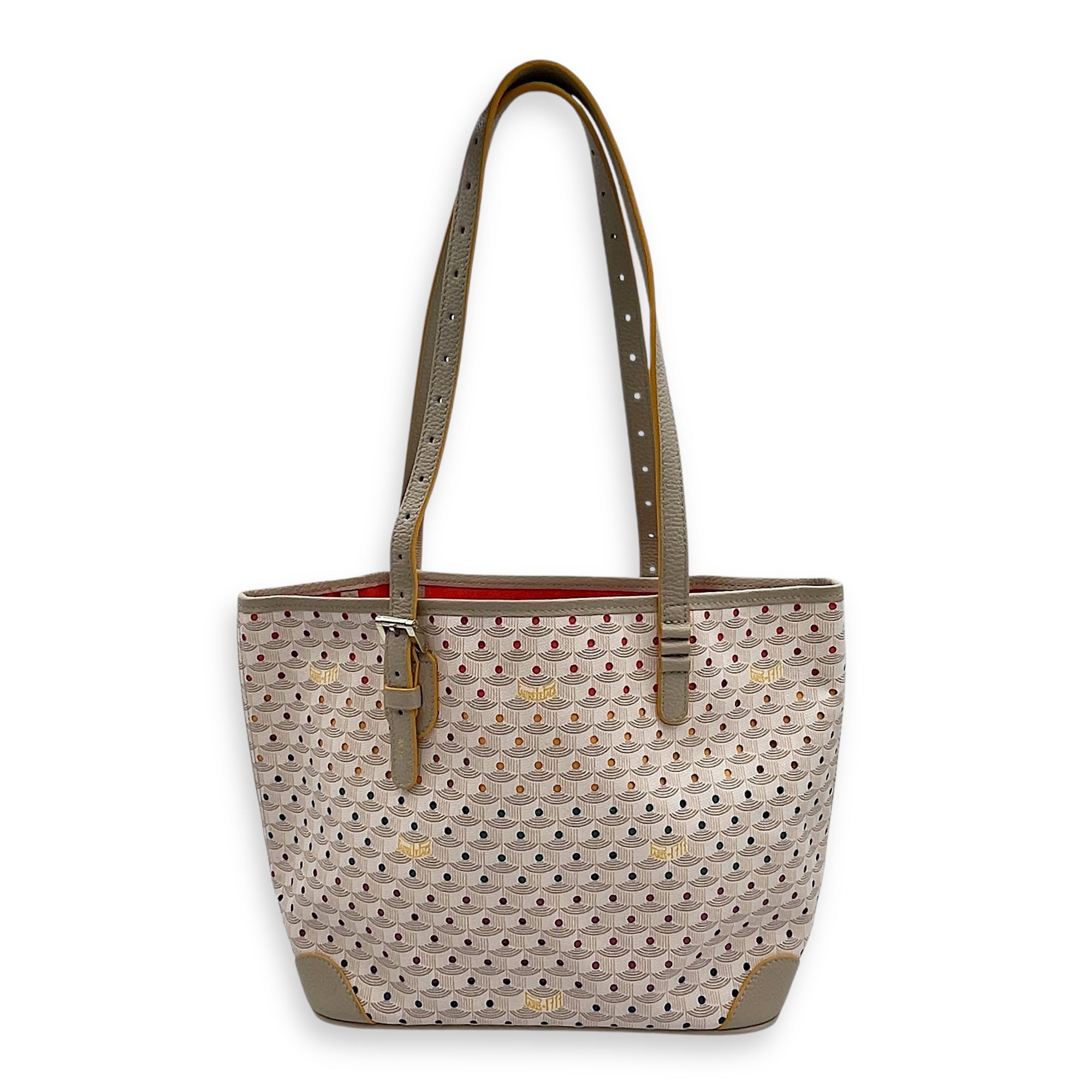 Faure Le Page Small 25.5x22x12cm Beige/Multi-colour lining Shoulder Bag in Coated Canvas, Silver hardware