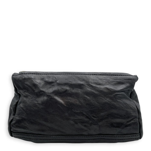 Pandora 24x12x9cm Black Crossbody Bag in Crinkled Calfskin, Silver hardware