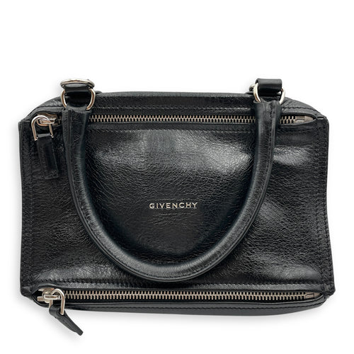 Pandora Small 27x16x13cm Black Crossbody Bag in Goat Leather, Silver hardware