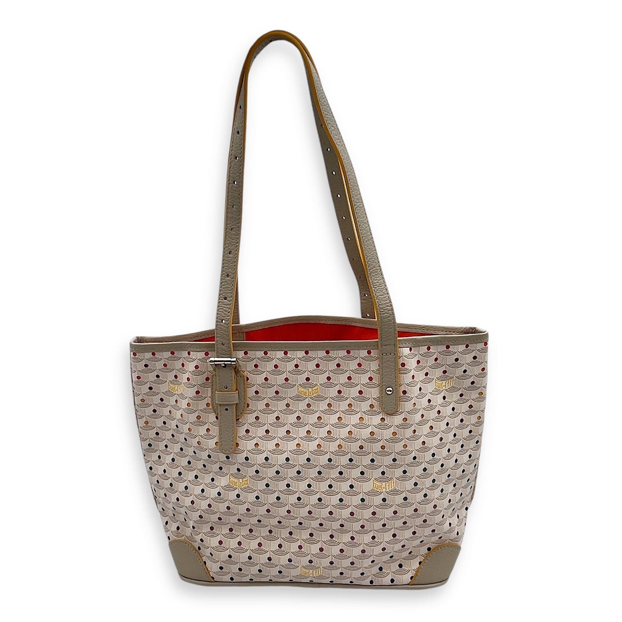 Faure Le Page Small 25.5x22x12cm Beige/Multi-colour lining Shoulder Bag in Coated Canvas, Silver hardware