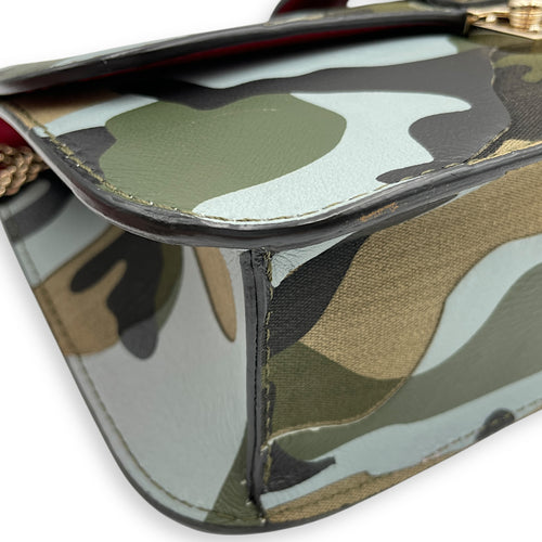 Camouflage Print Rockstuds 27x25x8cm Green/Blue Crossbody Bag in Calf, canvas, Gold hardware