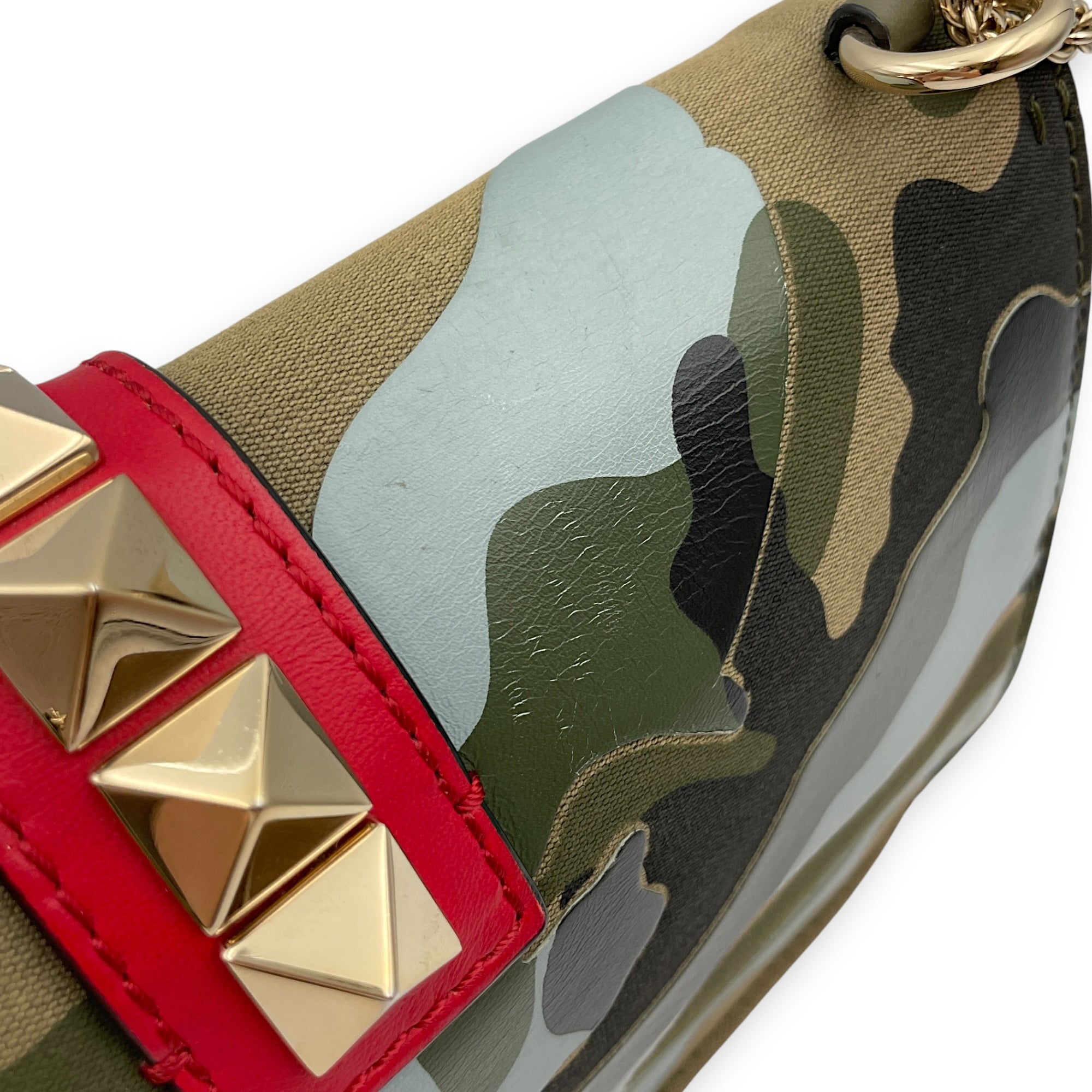 Camouflage Print Rockstuds 27x25x8cm Green/Blue Crossbody Bag in Calf, canvas, Gold hardware