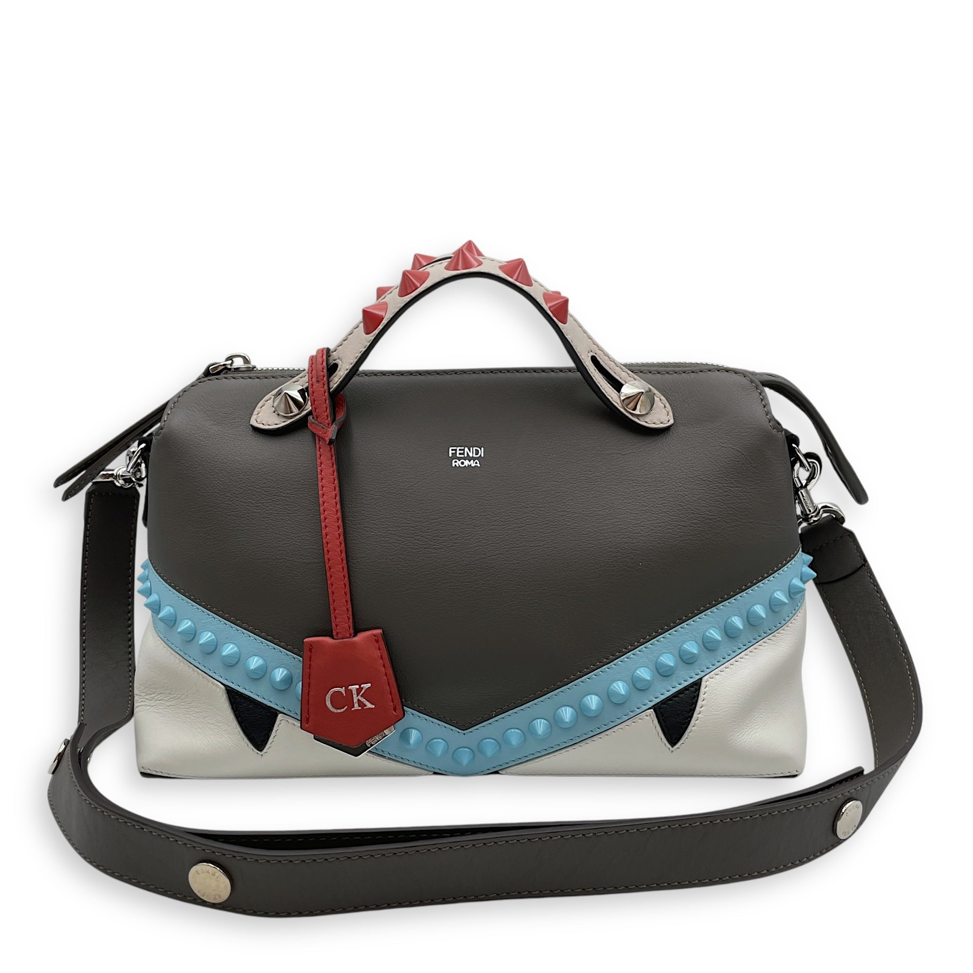 Studded Monster By The Way Medium Khaki/Blue/White/Red Crossbody Bag in Calfskin, Silver hardware