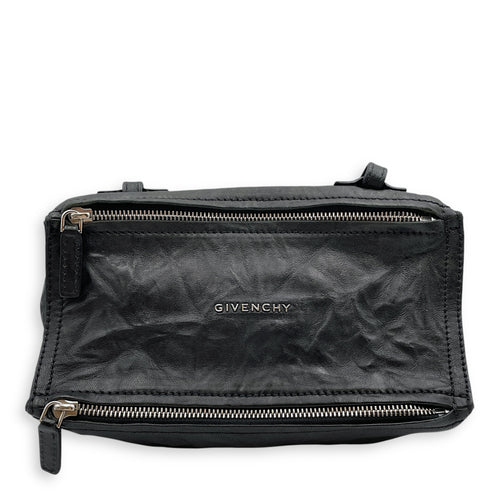 Pandora 24x12x9cm Black Crossbody Bag in Crinkled Calfskin, Silver hardware