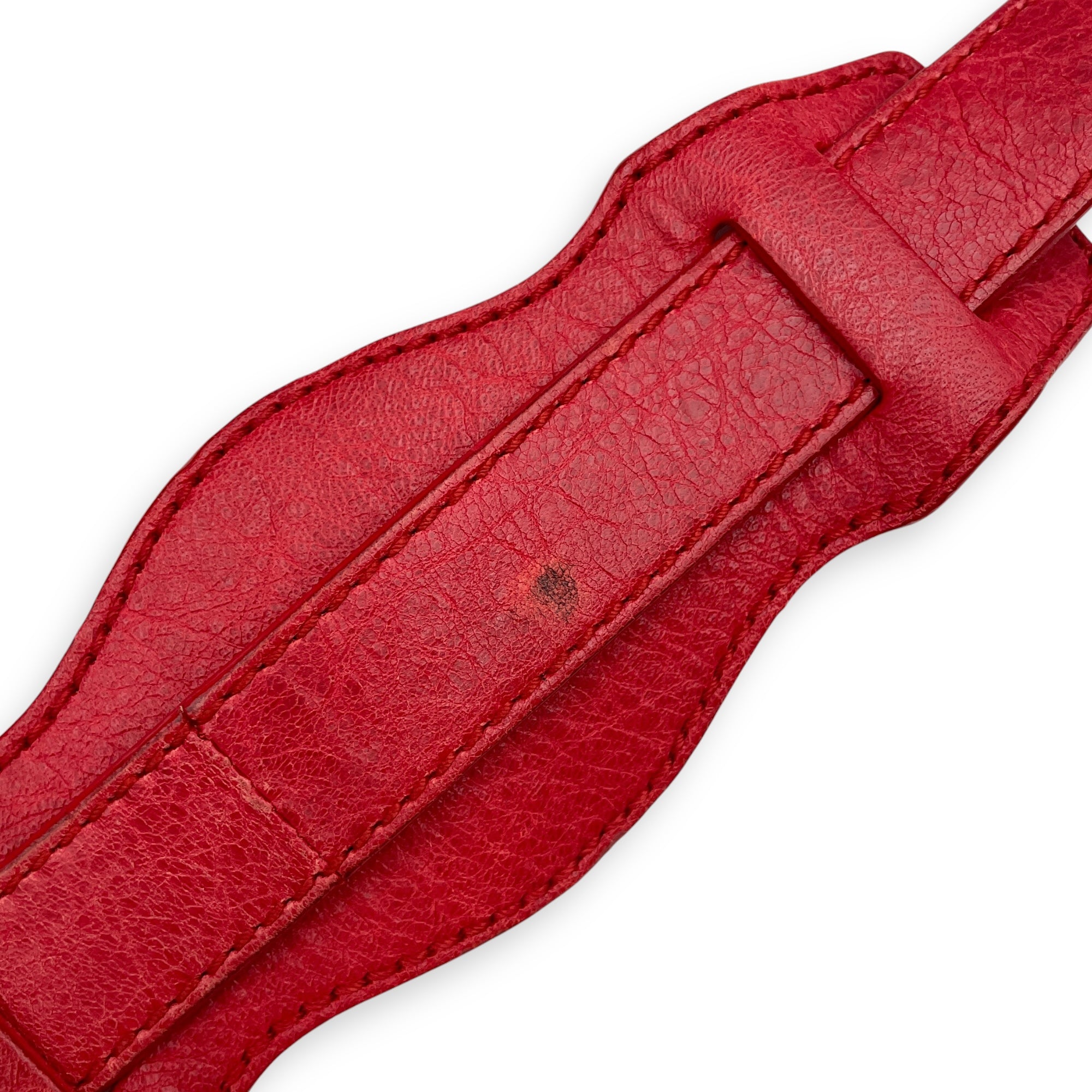 Pompon Mini Red Crossbody Bag in Distressed Leather, Gold hardware