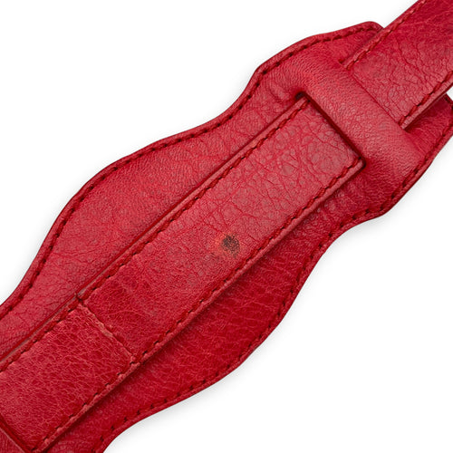 Pompon Mini Red Crossbody Bag in Distressed Leather, Gold hardware