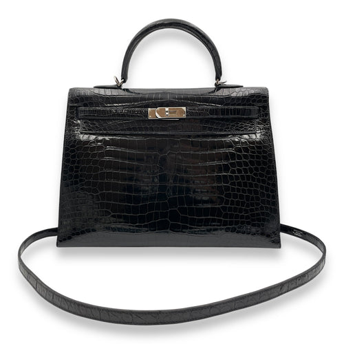 Sellier Kelly 35 Black in Shiny Porosus Palladium hardware CL2502-9729 8