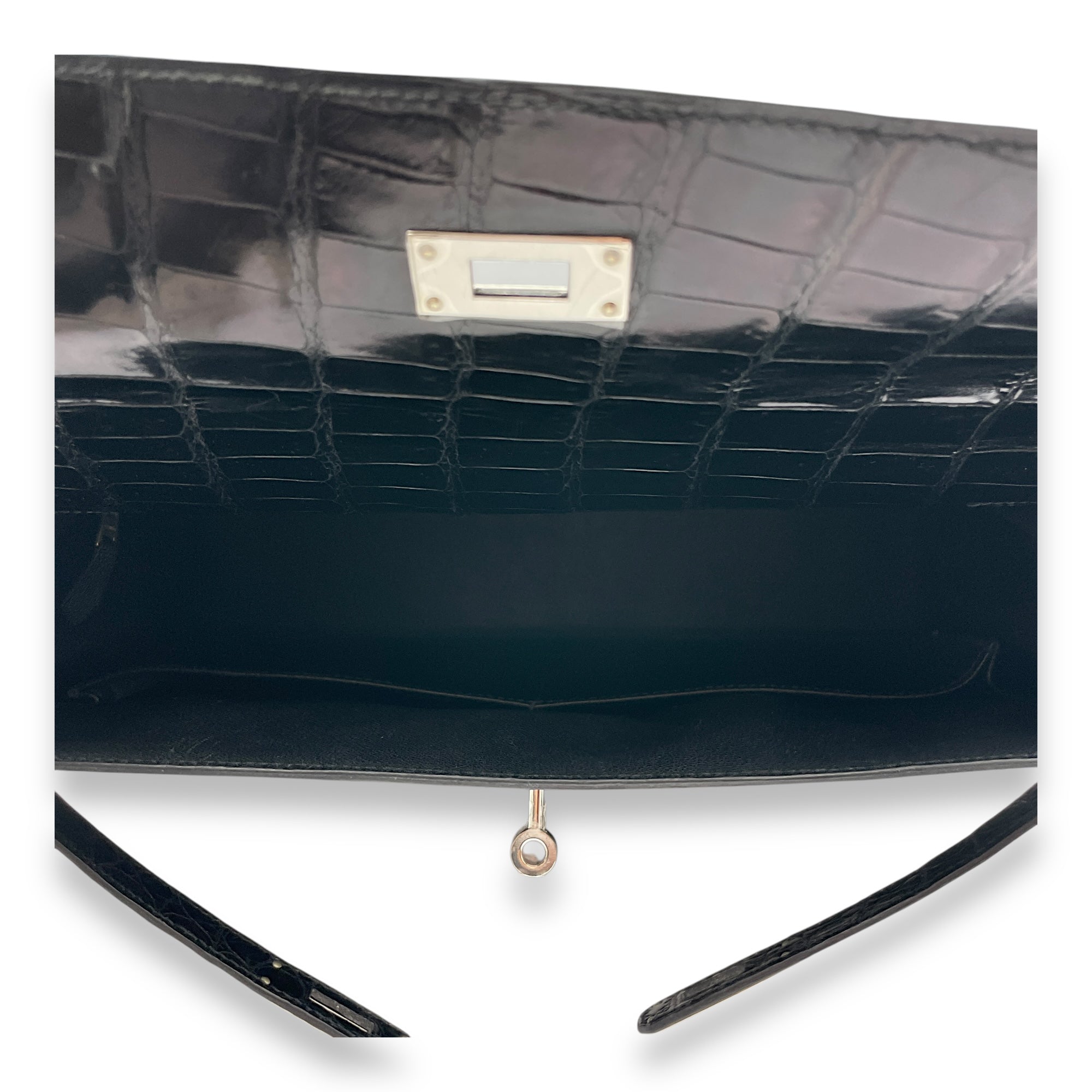 Sellier Kelly 35 Black in Shiny Porosus Palladium hardware CL2502-9729 6