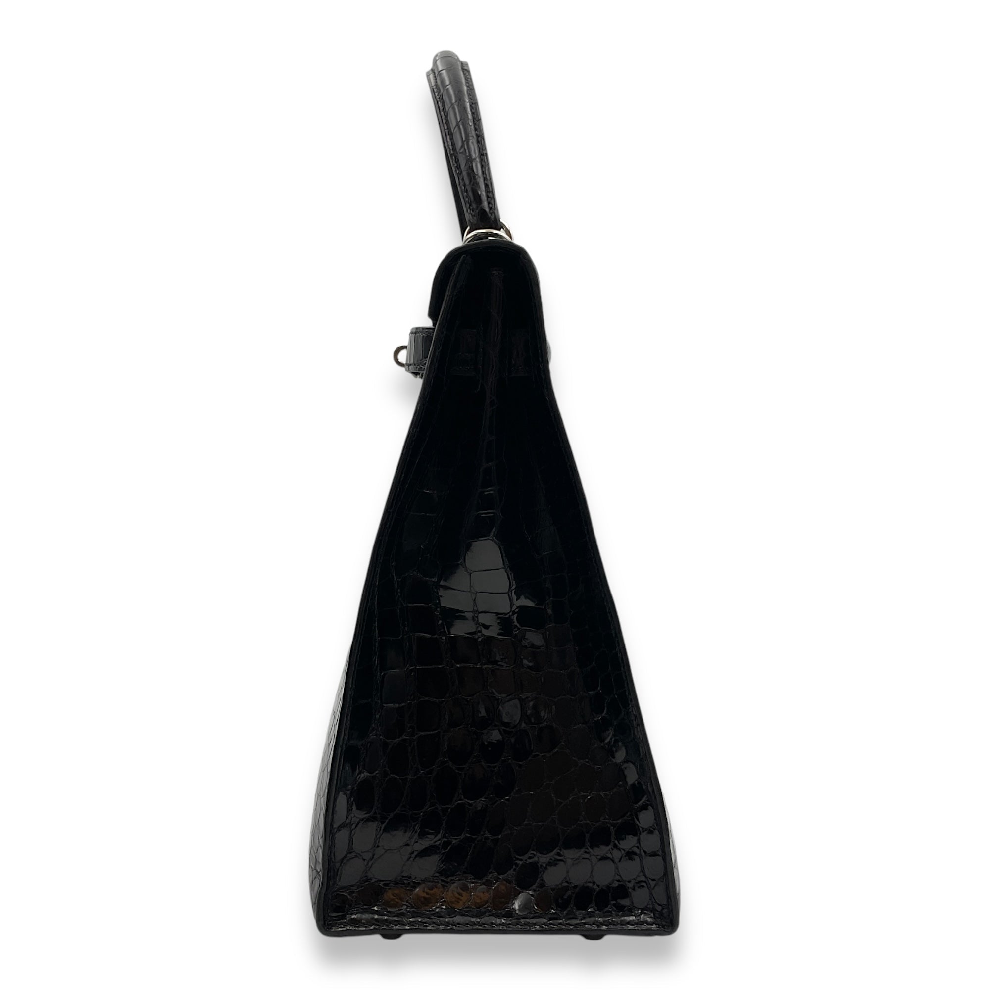 Sellier Kelly 35 Black in Shiny Porosus Palladium hardware CL2502-9729 4