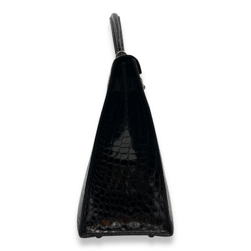 Sellier Kelly 35 Black in Shiny Porosus Palladium hardware CL2502-9729 3
