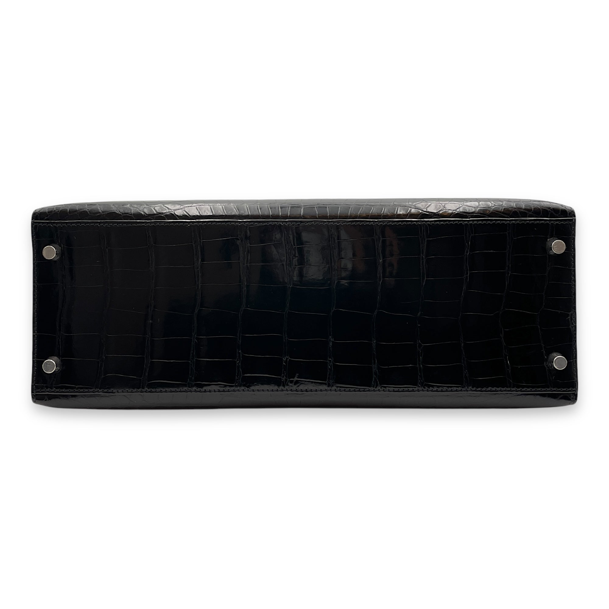 Sellier Kelly 35 Black in Shiny Porosus Palladium hardware CL2502-9729 5