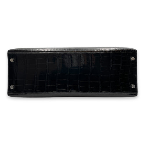 Sellier Kelly 35 Black in Shiny Porosus Palladium hardware CL2502-9729 5