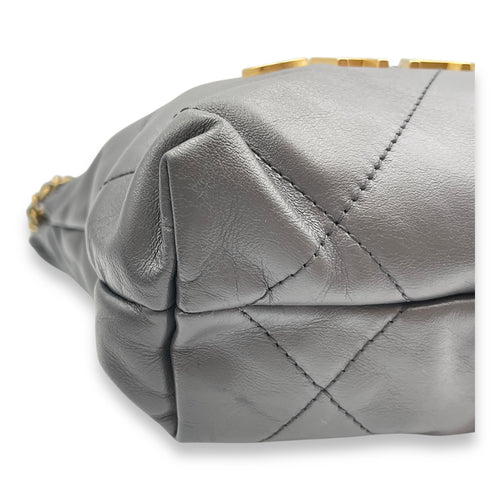 22 Tote Mini Grey Crossbody Bag in Shiny calf, Gold hardware