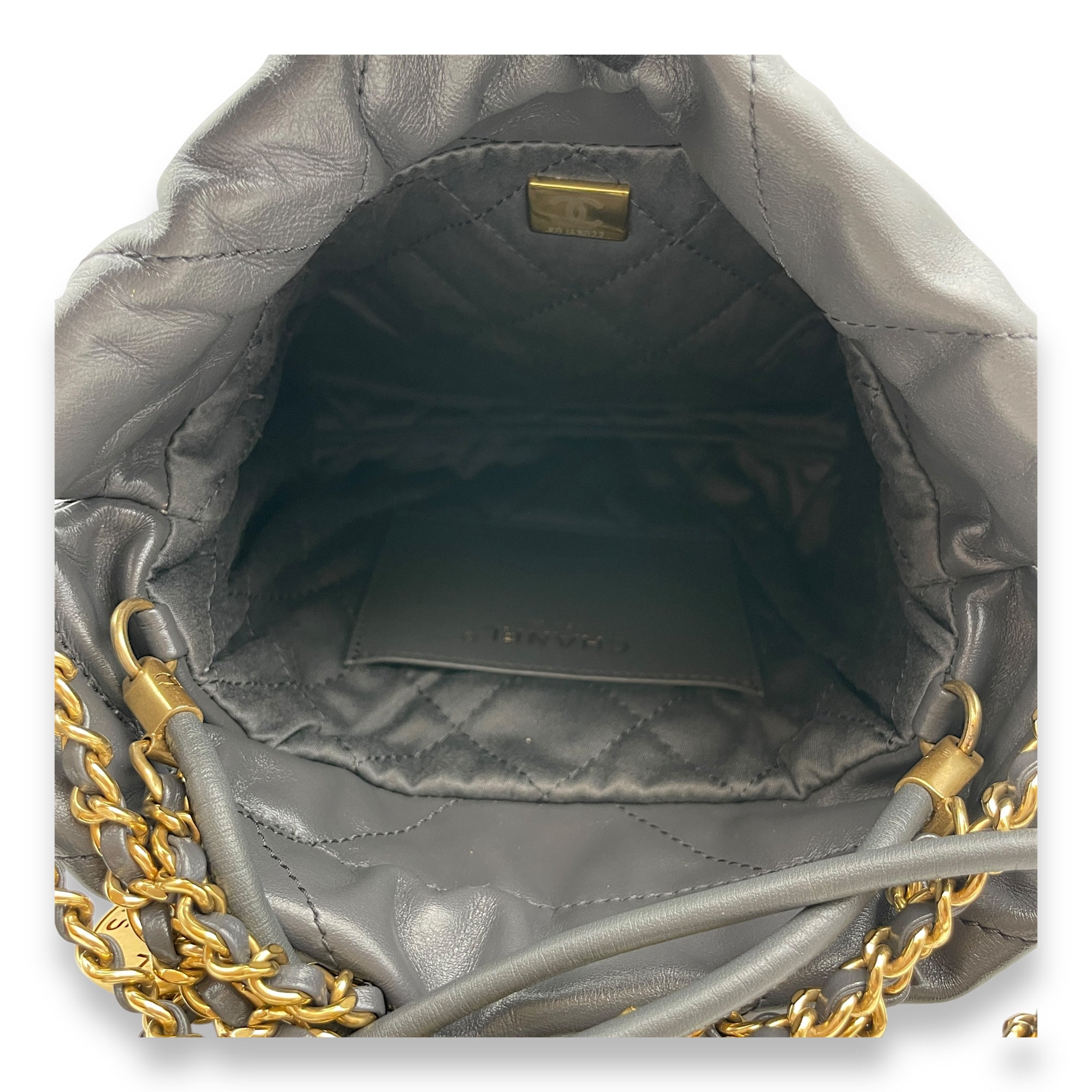 22 Tote Mini Grey Crossbody Bag in Shiny calf, Gold hardware