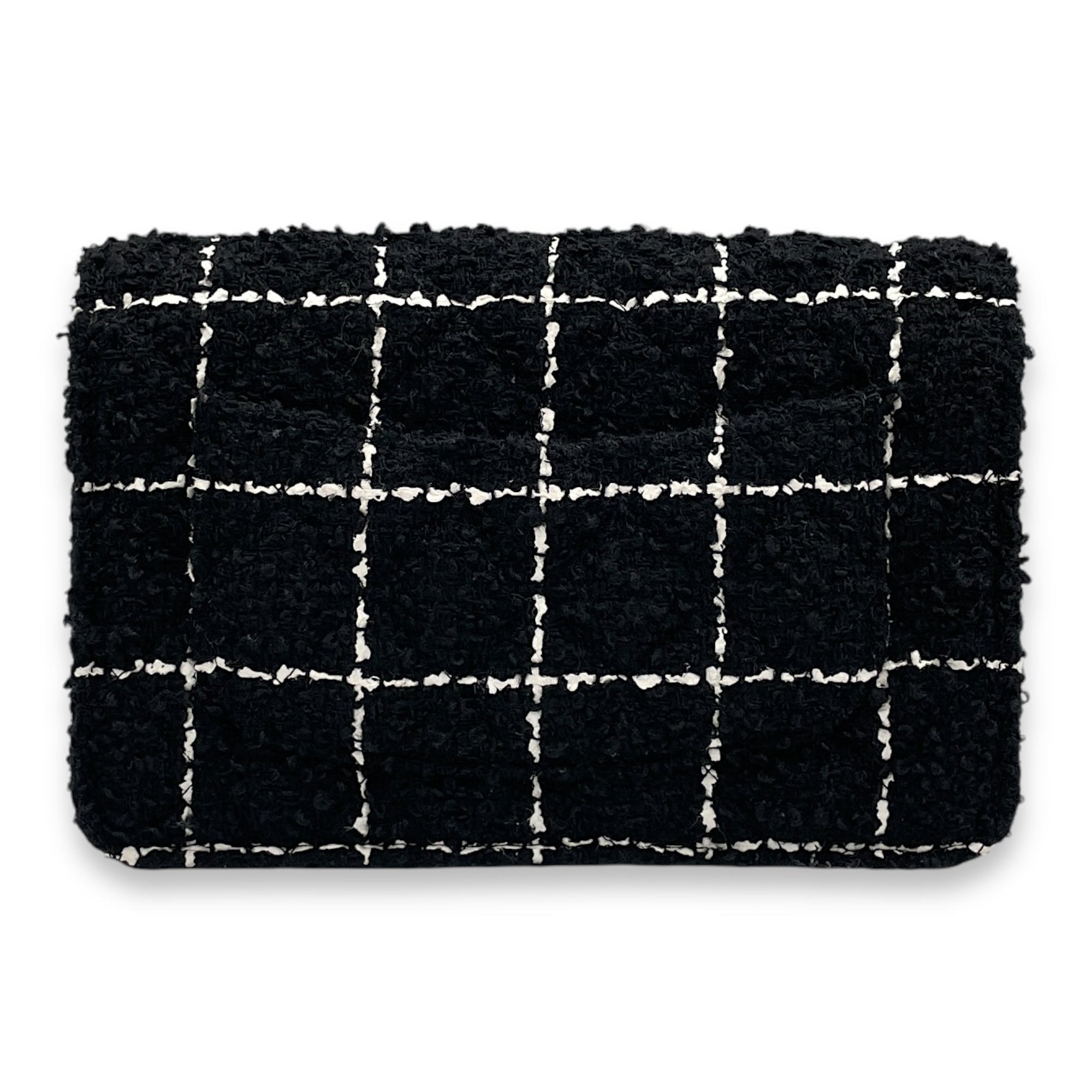 Pearl Crush Black/White Wallet On Chain in Tweed, Gold hardware