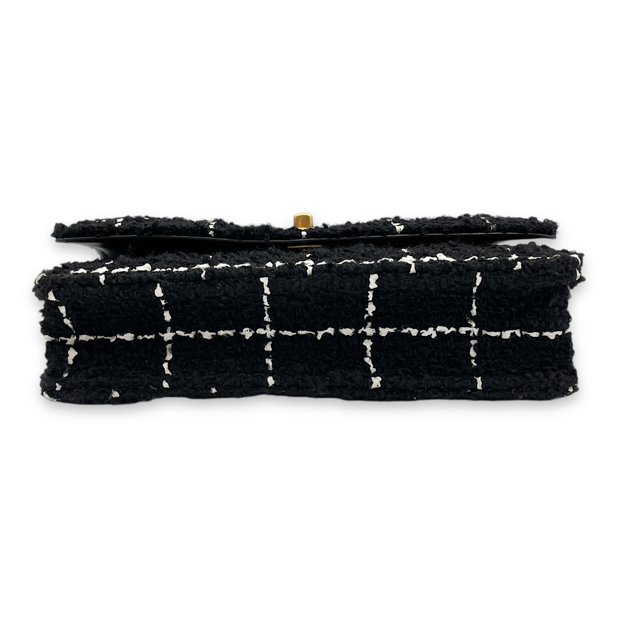 Pearl Crush Black/White Wallet On Chain in Tweed, Gold hardware