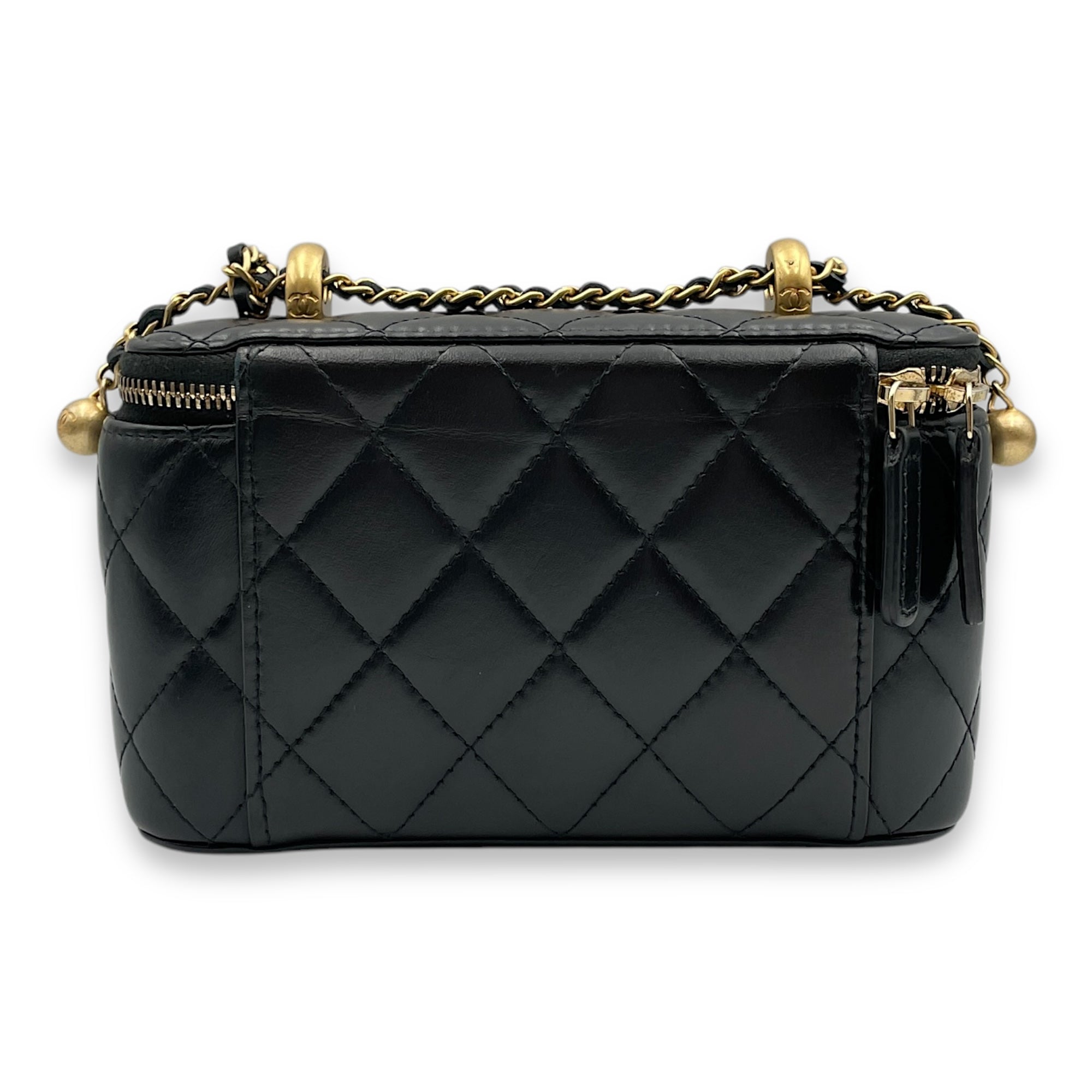 Double Pearl Crush Mini Rectangle Black Vanity Bag in Lambskin, Gold hardware