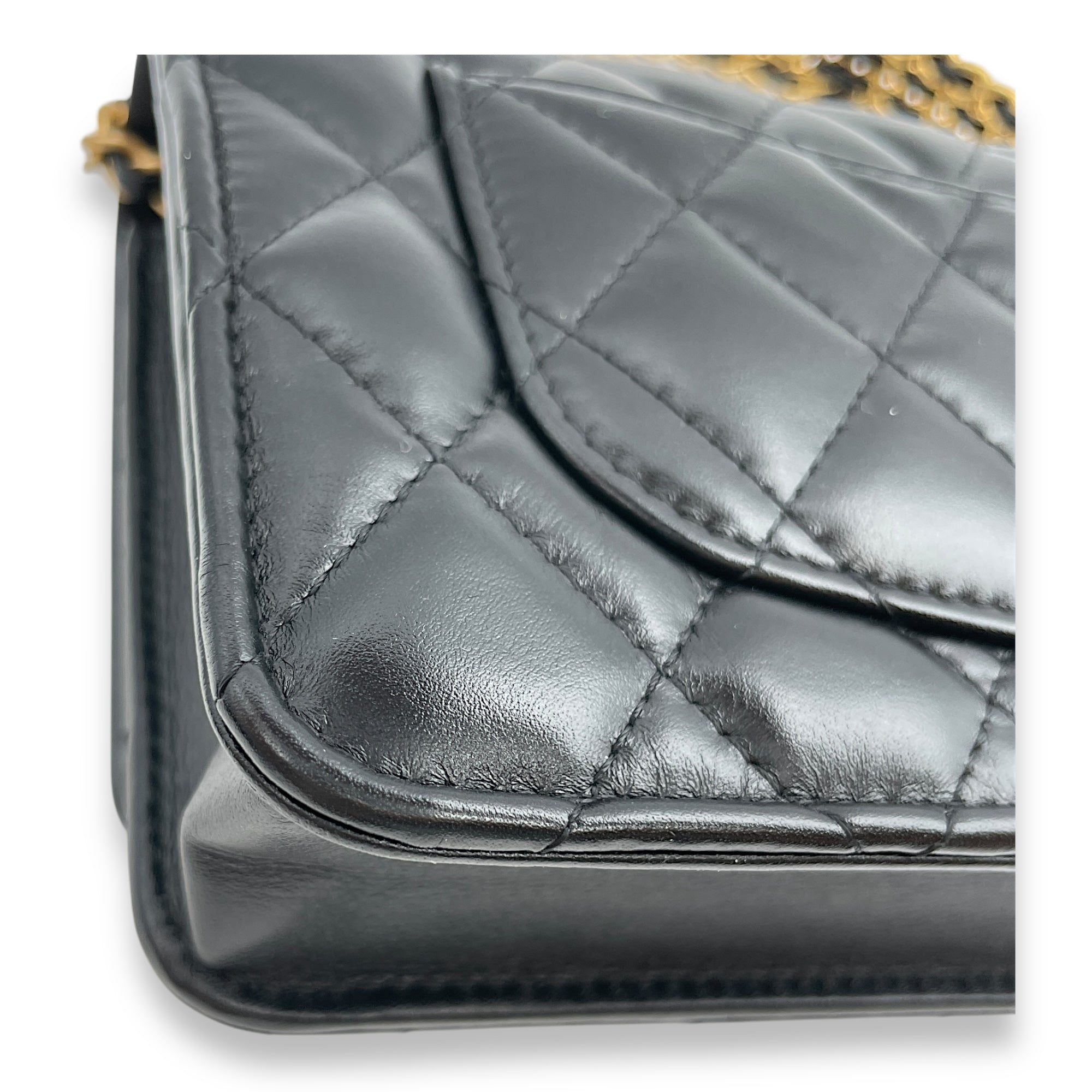 Quilted Logo Top Handle Black Wallet On Chain in Lambskin, Gold hardware