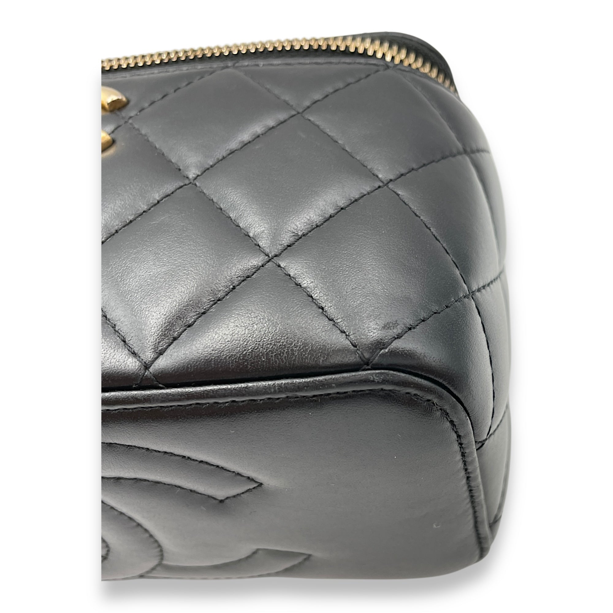 Double Pearl Crush Mini Rectangle Black Vanity Bag in Lambskin, Gold hardware