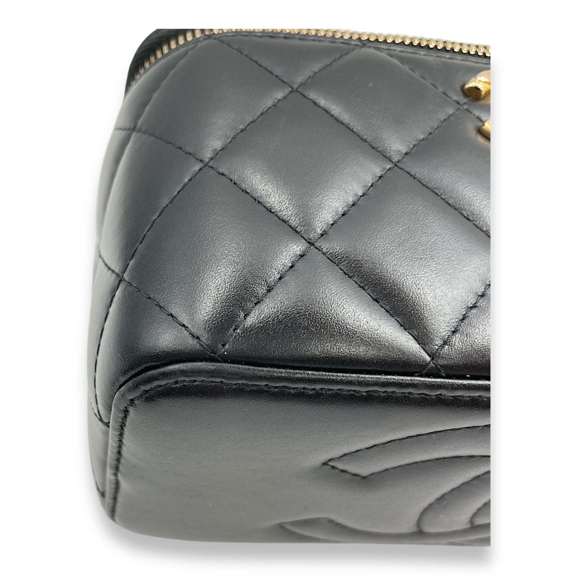 Double Pearl Crush Mini Rectangle Black Vanity Bag in Lambskin, Gold hardware