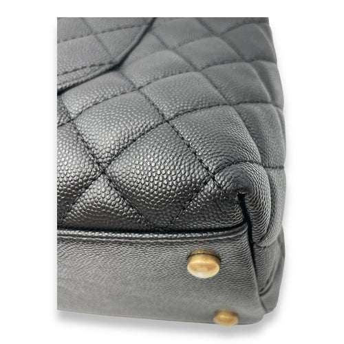 Quilted CoCo Handle (28cm) Medium Black Shoulder Bag in Caviar, elaphe handle, Gold hardware