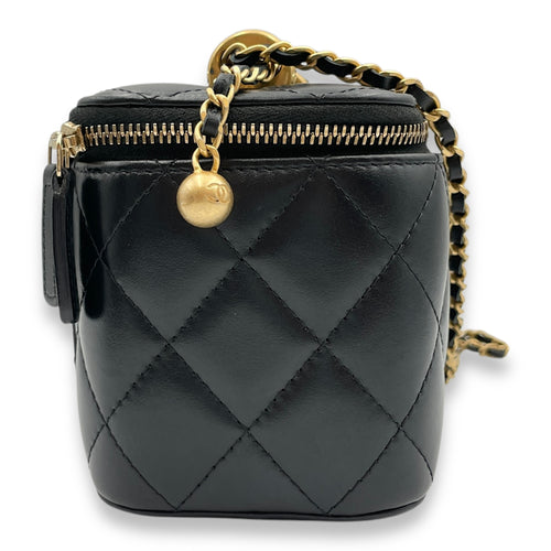 Double Pearl Crush Mini Rectangle Black Vanity Bag in Lambskin, Gold hardware