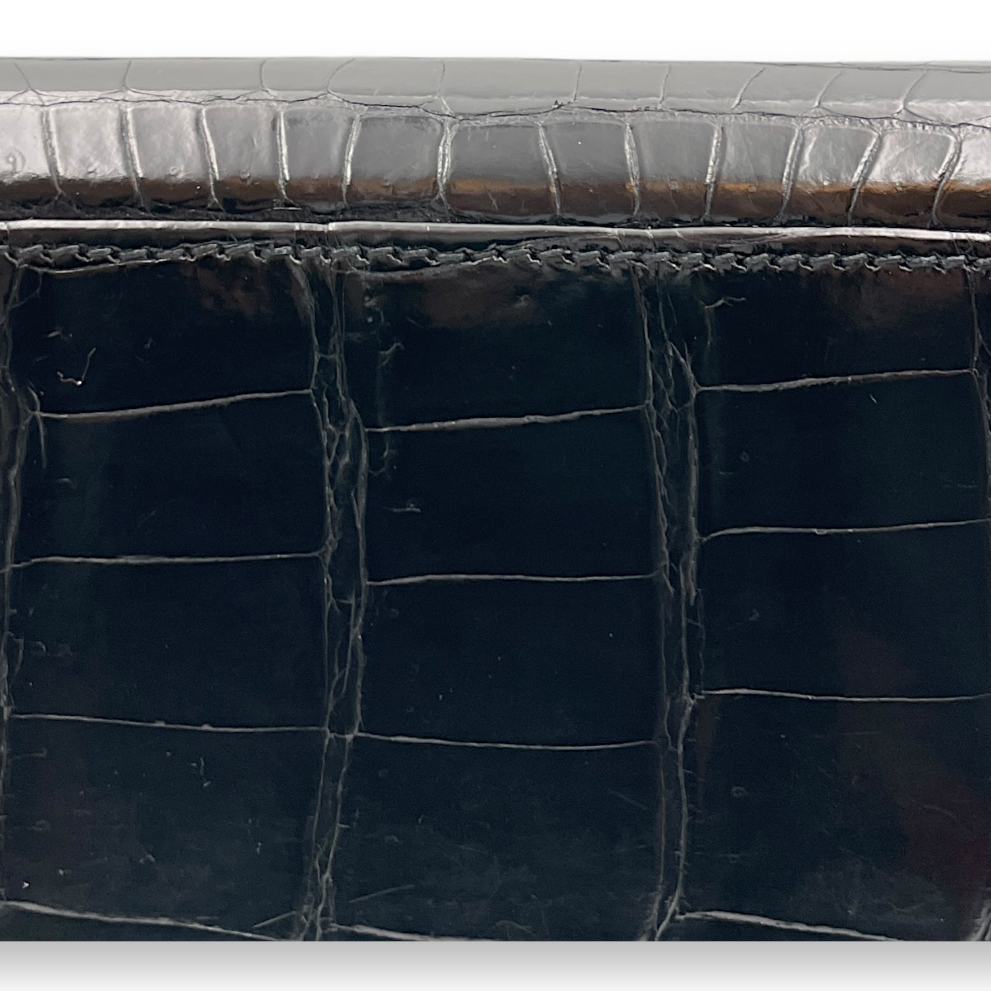 Sellier Kelly 35 Black in Shiny Porosus Palladium hardware CL2502-9729 7