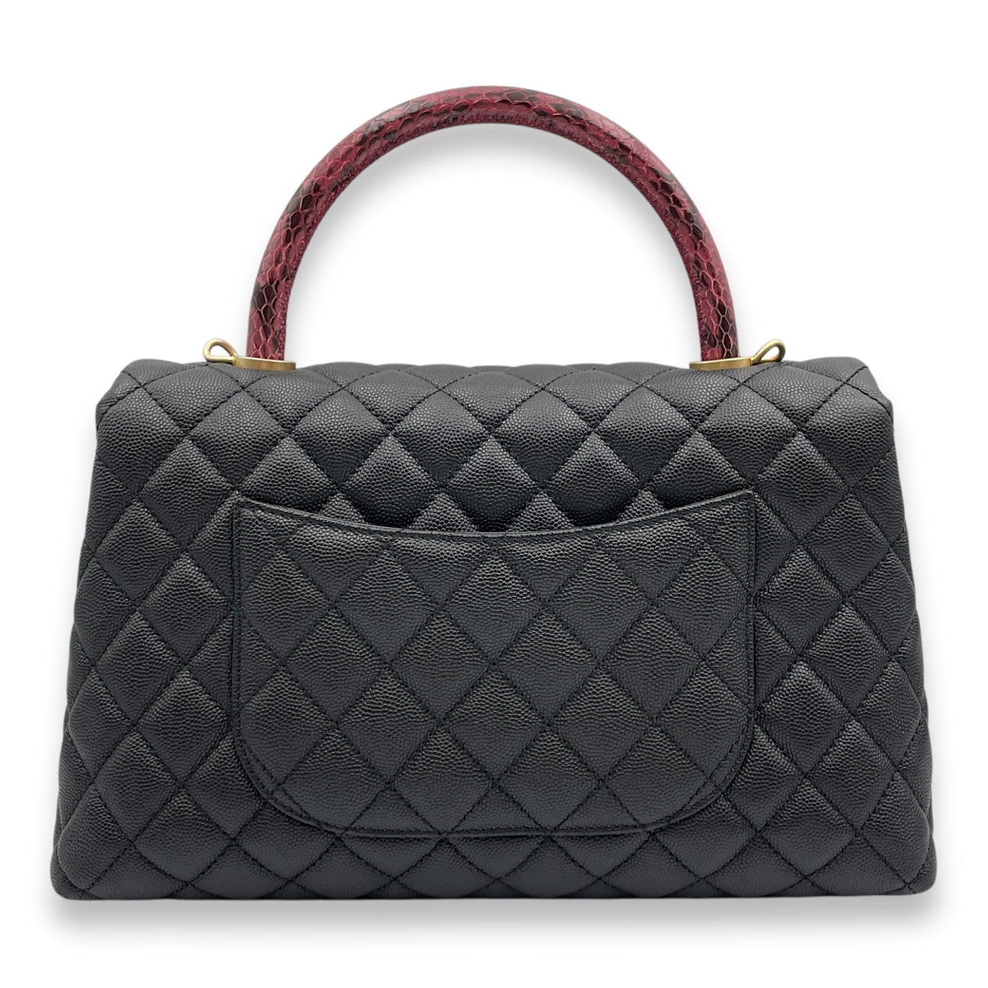 Quilted CoCo Handle (28cm) Medium Black Shoulder Bag in Caviar, elaphe handle, Gold hardware