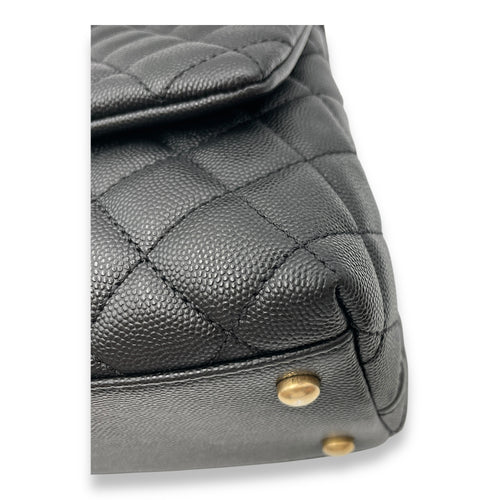 Quilted CoCo Handle (28cm) Medium Black Shoulder Bag in Caviar, elaphe handle, Gold hardware