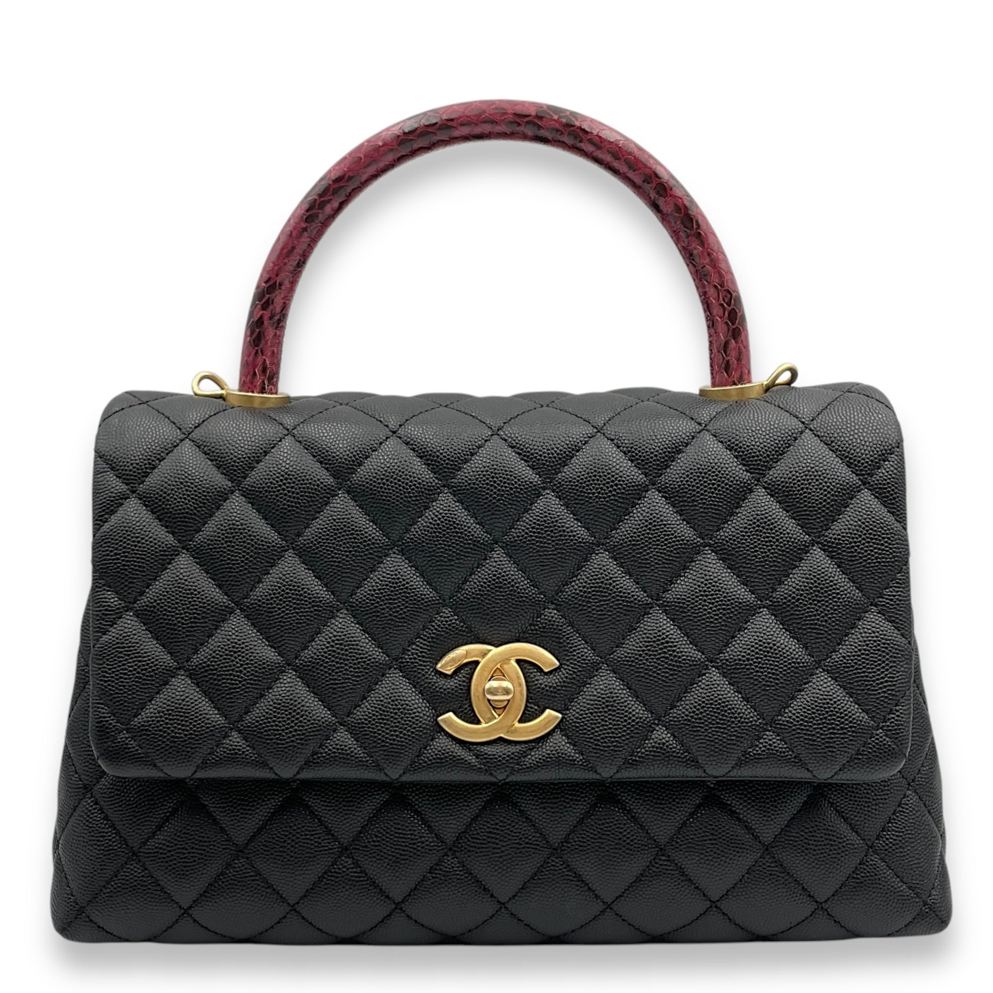 Quilted CoCo Handle (28cm) Medium Black Shoulder Bag in Caviar, elaphe handle, Gold hardware